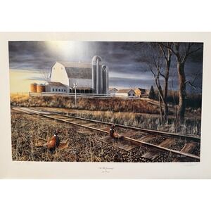 AT THE CROSSING by Jim Hansel 25x18 Pheasant Farm Signed And Numbered 4378/4700